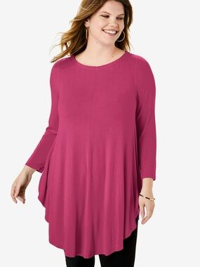 🔥5 for $25🔥 Roaman’s Women's Plus-Size Long Sleeve Scoop Neck Tunic - Pink